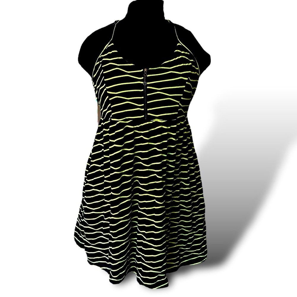Fox Women's Striped Sundress Black & Yellow Adjustable Straps Summer Casual
